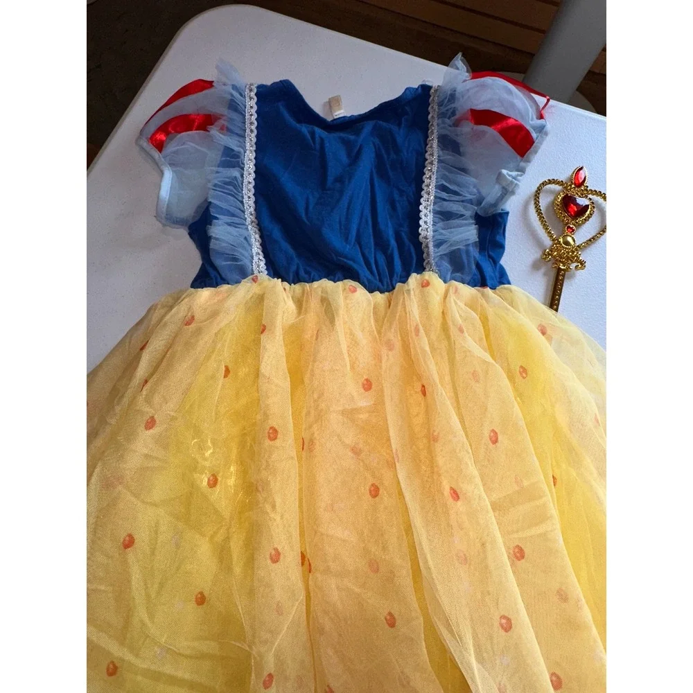Luoer Snow White Princess Costume Dress with Wand Kids Size 130 Blue Yellow
